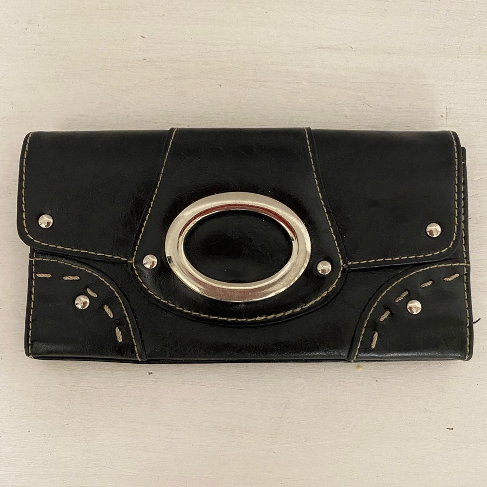 Black Leather Wallet with White Stitch